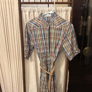 VINTAGE FINK MODELL 42 Multicolor Plaid Midi Shirt Dress
